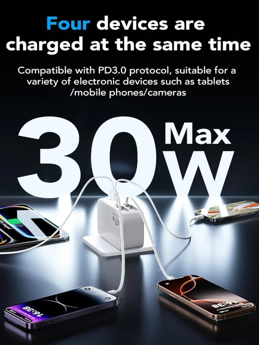 Retractable 40W USB C Fast Charger Wall Plug with Built-in 90cm/35.5in Type C